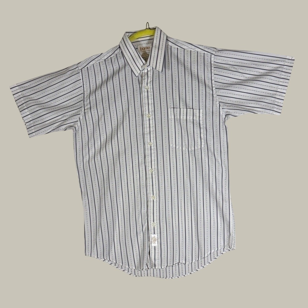 Barrie Hawick Scotland Mens Grey White Striped Short Sleeve Button Down Shirt 15